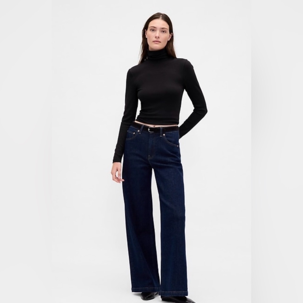 GAP Modern Tee Mock Neck LS Shirt XXS Black NWT Classic